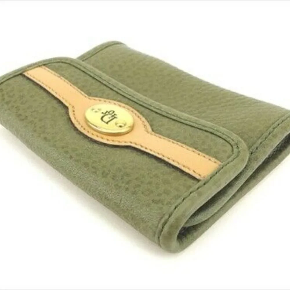 Dior Coin Purse Green Beige Gold leather Woman unisex Authentic Used T9388